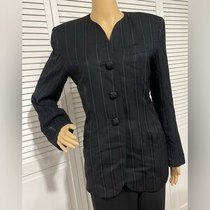 Kasper Black Pinstripe Long Blazer Jacket (old Money)